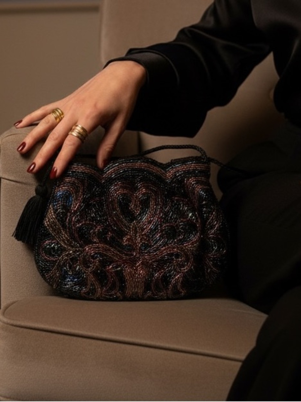 Vintage Ed B. Robinson Black Multi-Color Beaded Evening Bag 1940’s/50’s - Picture 13 of 13